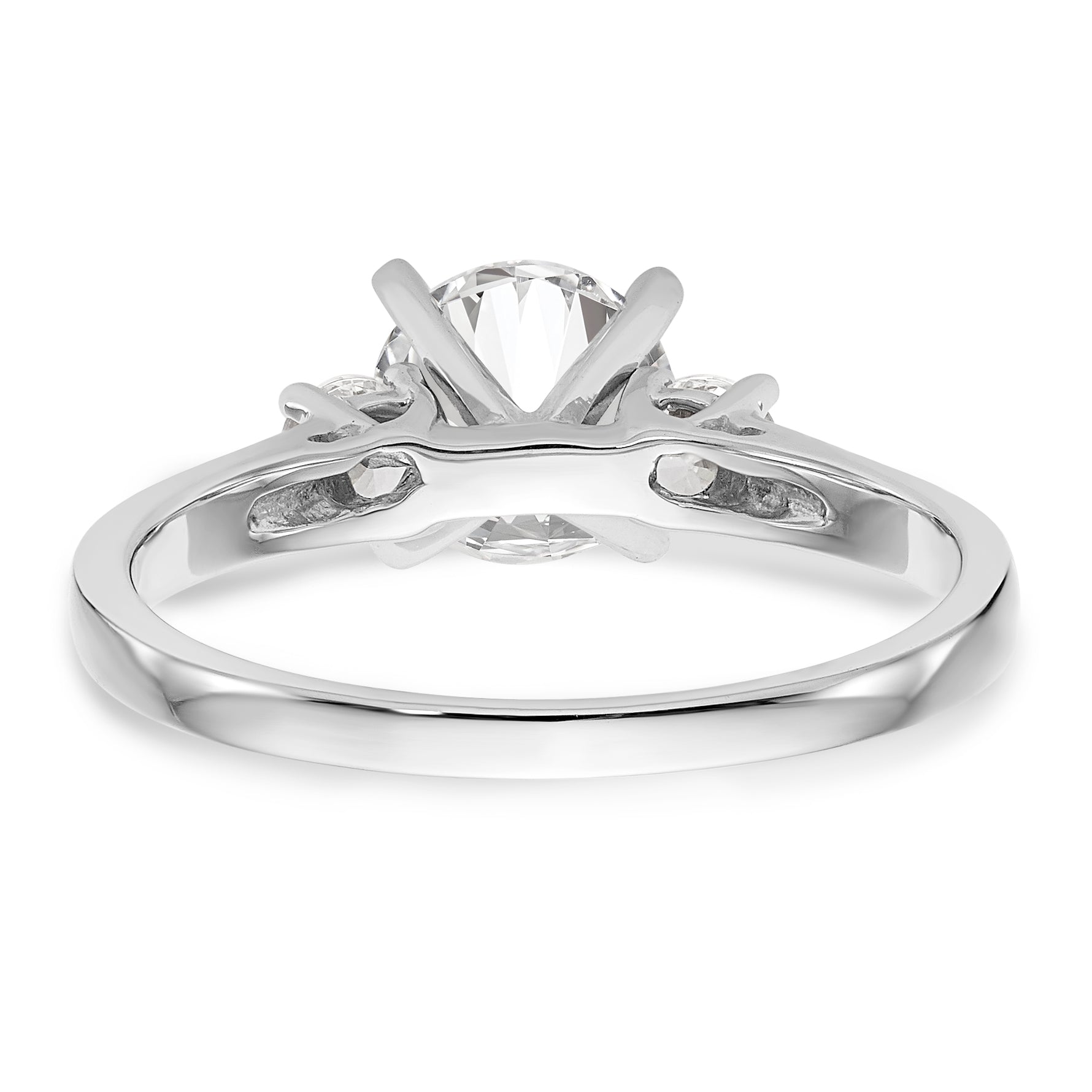 14K White Gold 3 Stone Diamond Peg Set CZ Engagement Ring