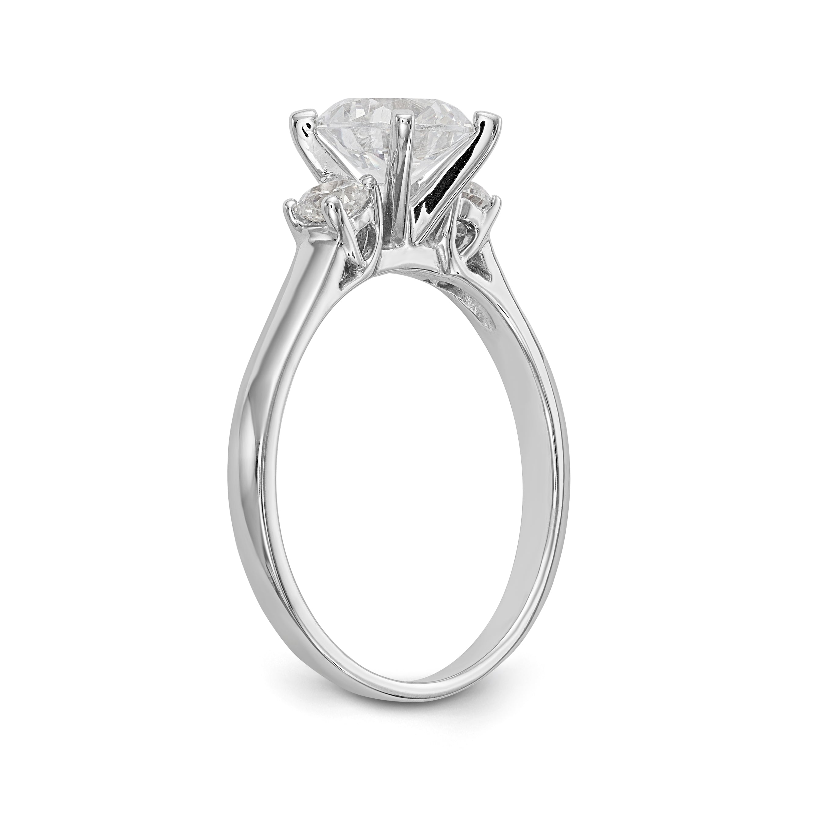 14K White Gold 3 Stone Diamond Peg Set CZ Engagement Ring