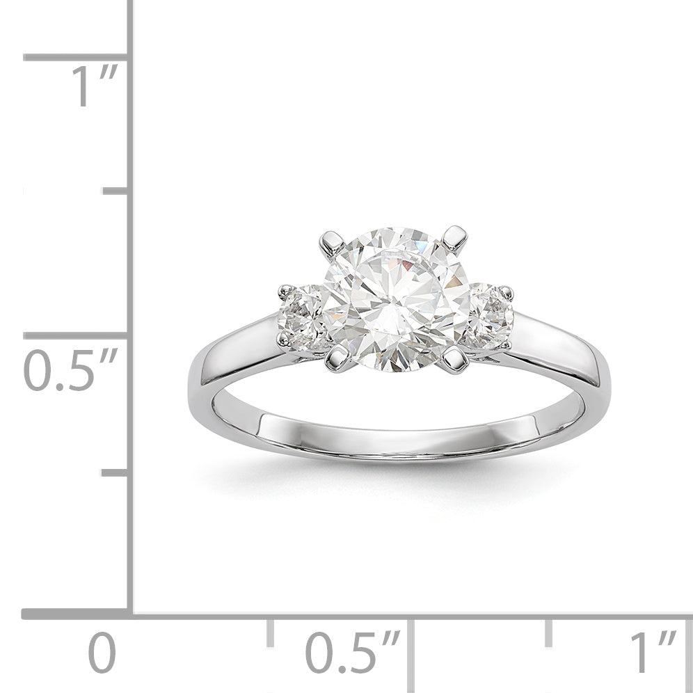 14K White Gold 3 Stone Diamond Peg Set CZ Engagement Ring