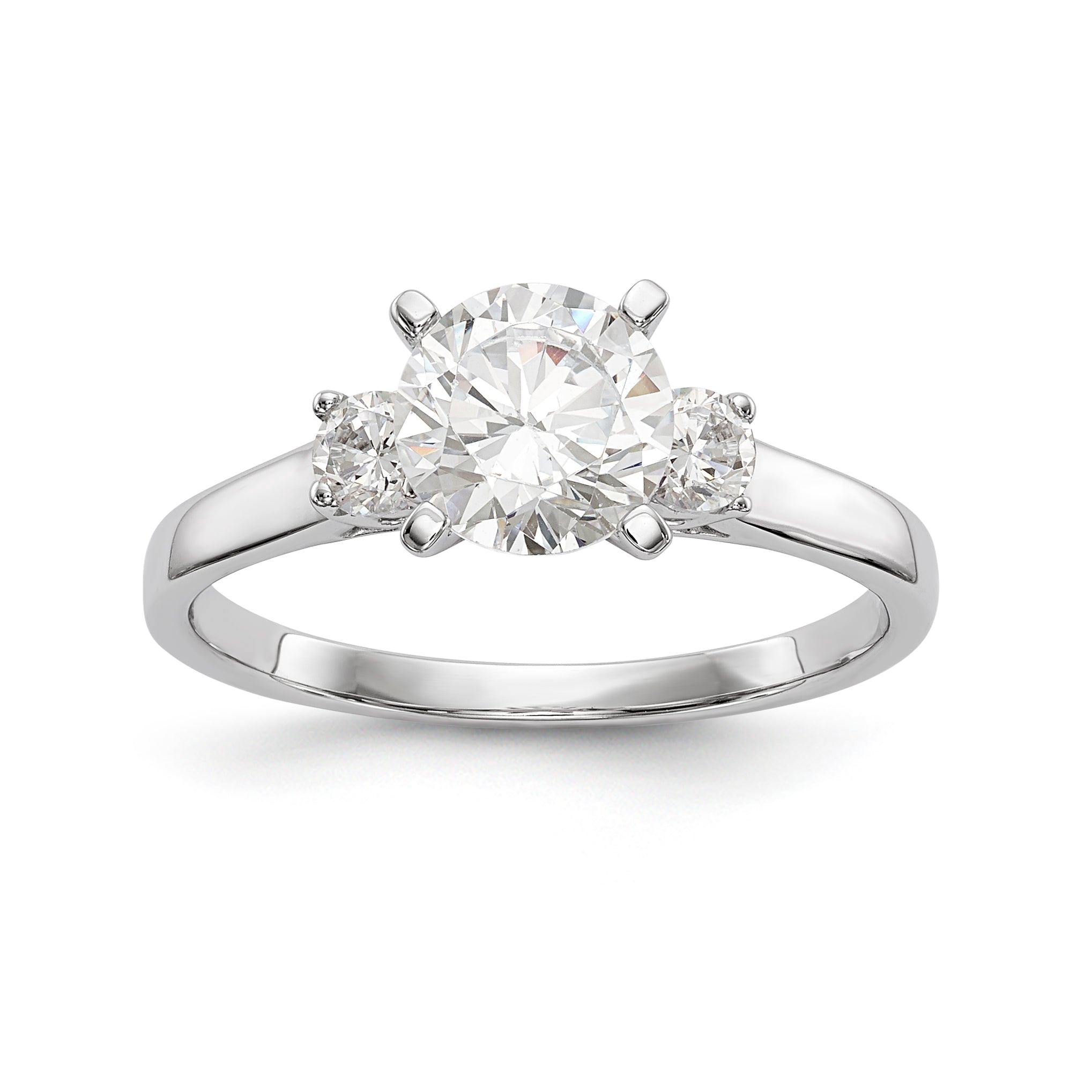 14K White Gold 3 Stone Diamond Peg Set CZ Engagement Ring