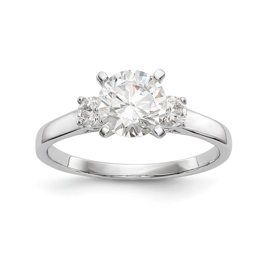 14K White Gold 3 Stone Diamond Peg Set CZ Engagement Ring