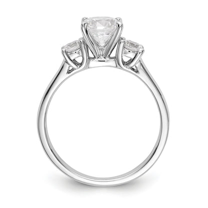 14K White Gold 3 Stone Diamond Peg Set CZ Engagement Ring