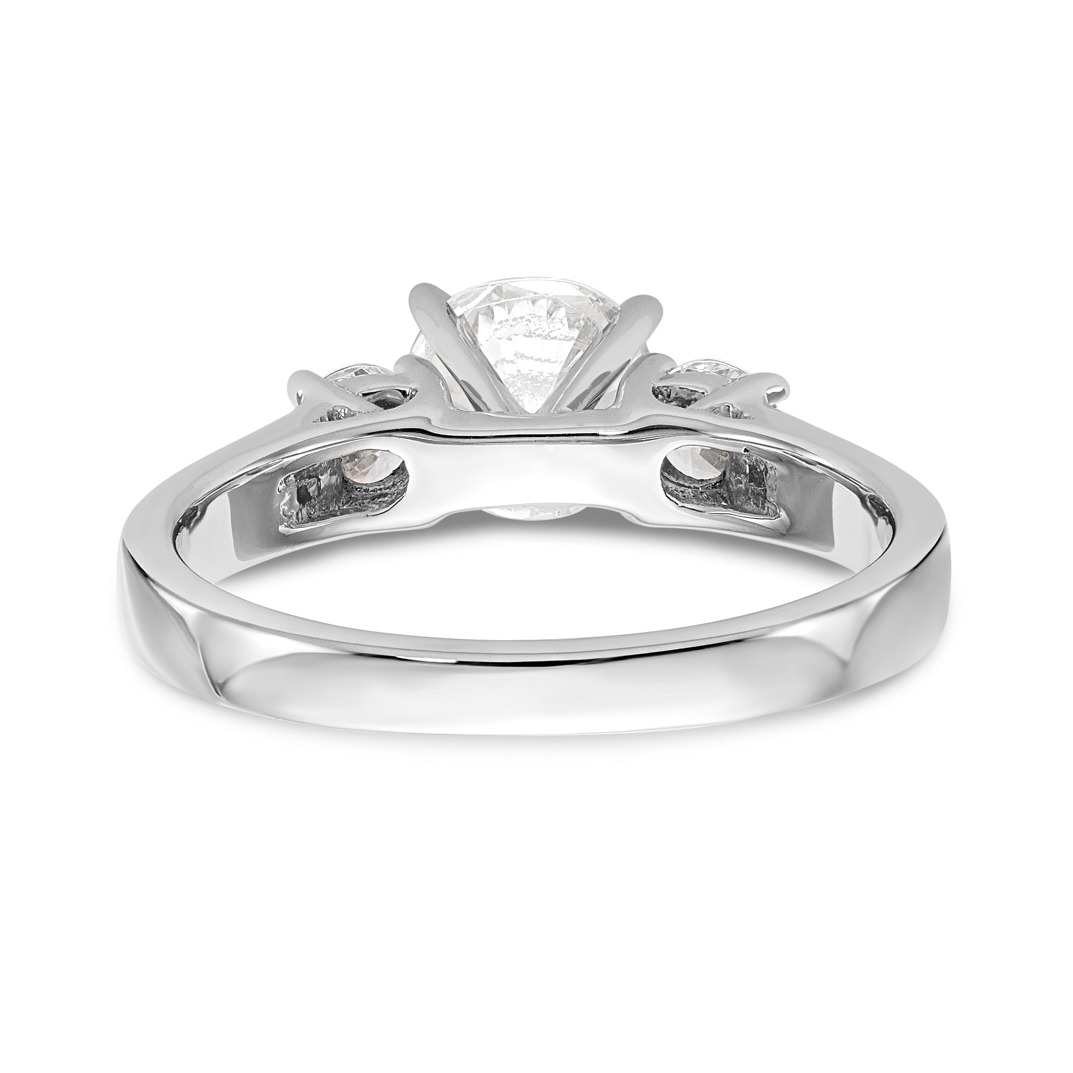14K White Gold 3 Stone Diamond Peg Set CZ Engagement Ring