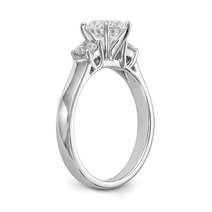14K White Gold 3 Stone Diamond Peg Set CZ Engagement Ring