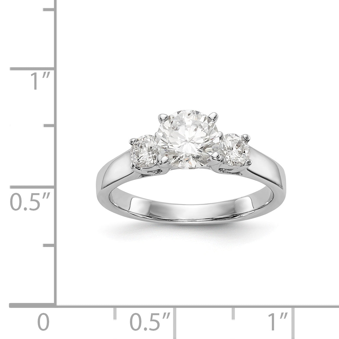 14K White Gold 3 Stone Diamond Peg Set CZ Engagement Ring
