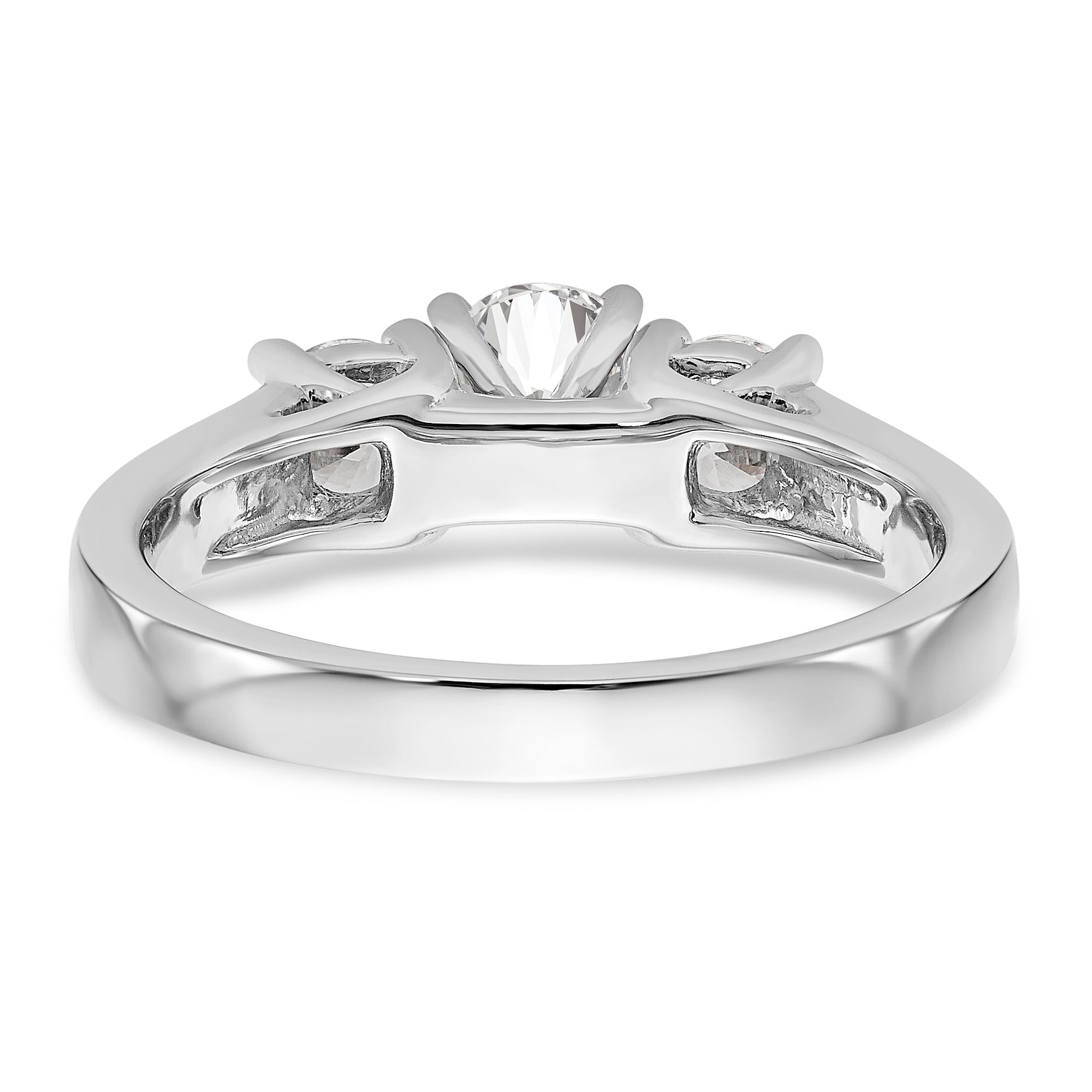 14K White Gold 3 Stone Diamond Peg Set CZ Engagement Ring