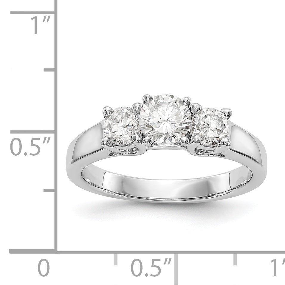 14K White Gold 3 Stone Diamond Peg Set CZ Engagement Ring