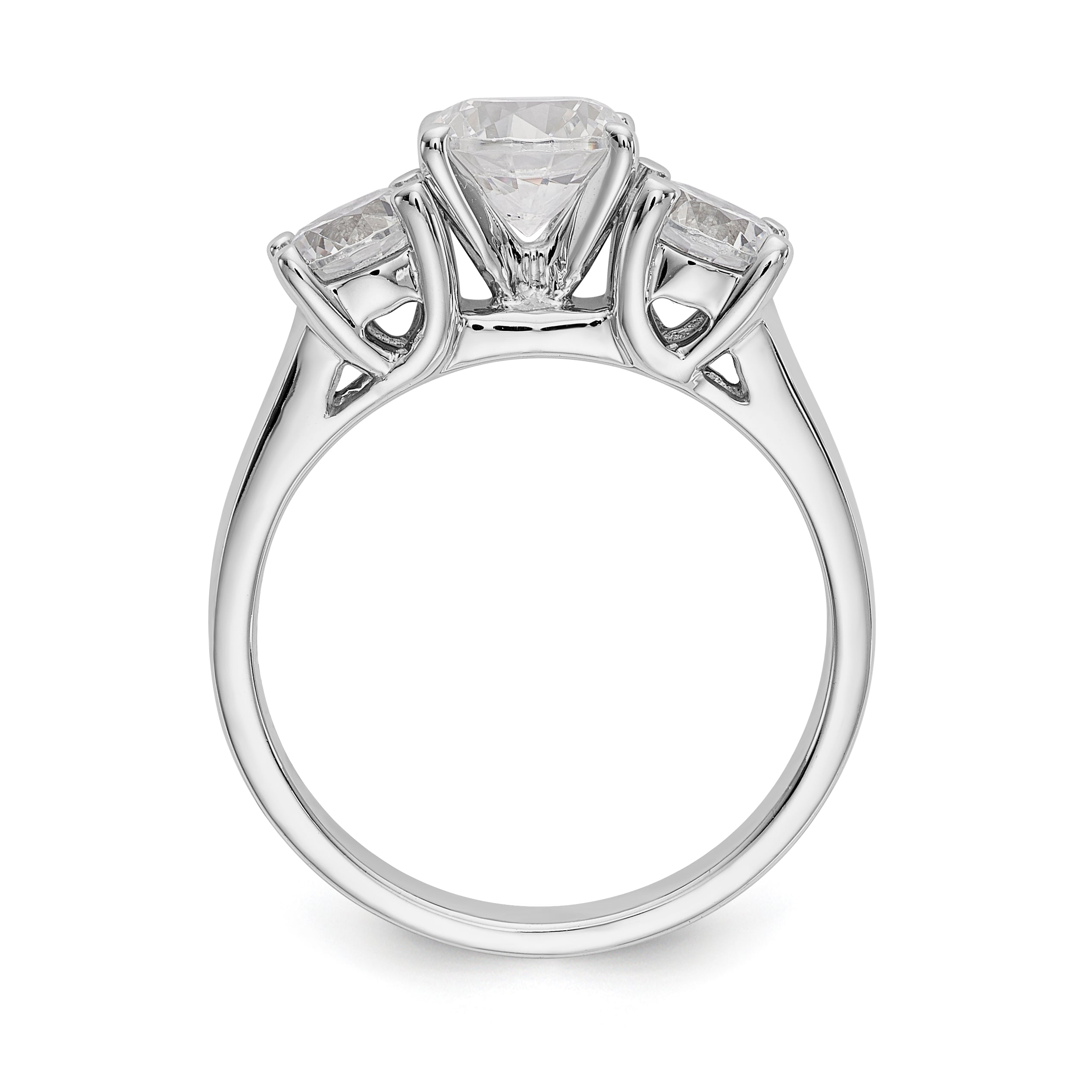 14K White Gold 3 Stone Diamond Peg Set CZ Engagement Ring