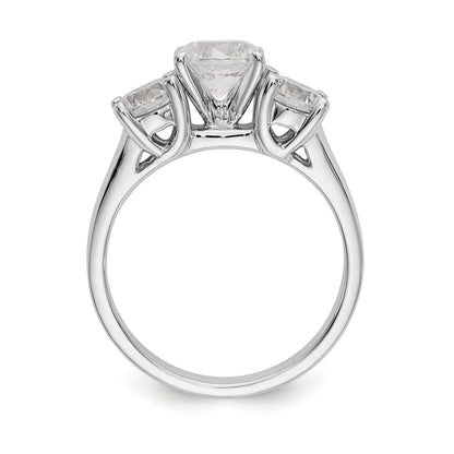 14K White Gold 3 Stone Diamond Peg Set CZ Engagement Ring