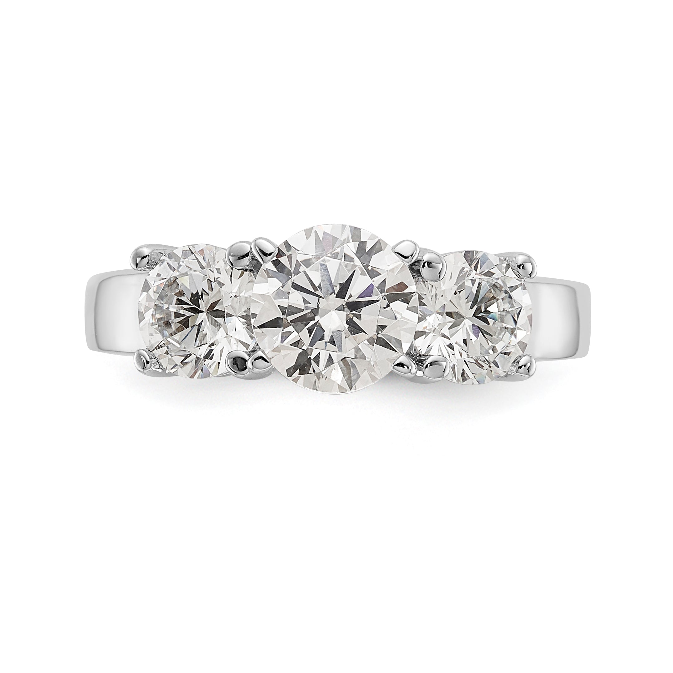 14K White Gold 3 Stone Diamond Peg Set CZ Engagement Ring