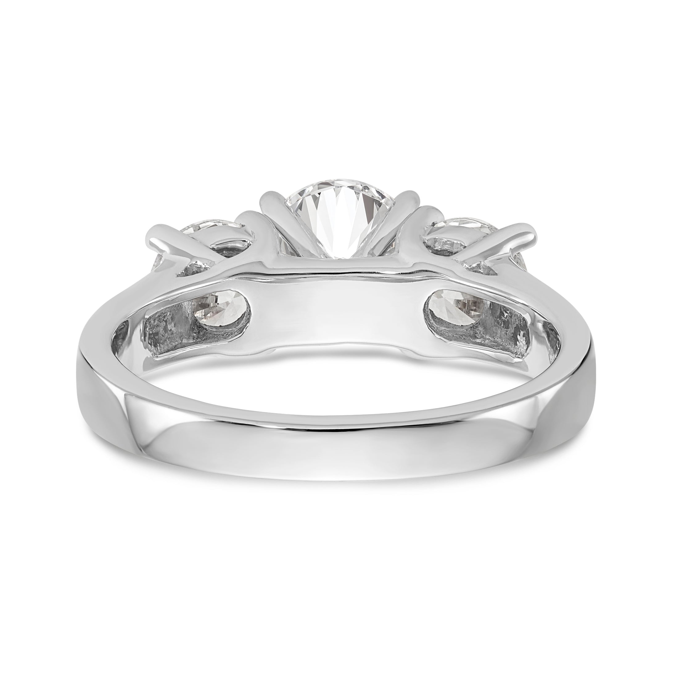 14K White Gold 3 Stone Diamond Peg Set CZ Engagement Ring