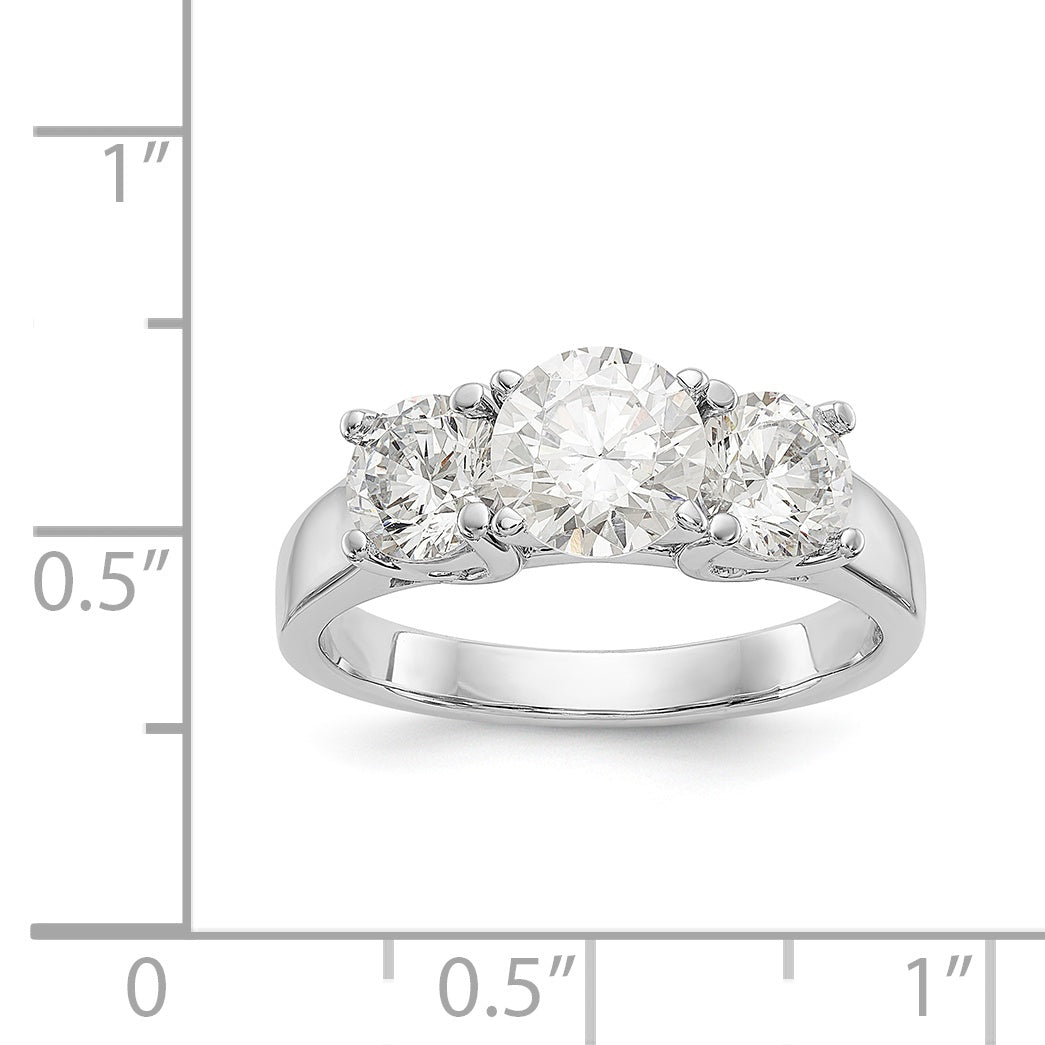 14K White Gold 3 Stone Diamond Peg Set CZ Engagement Ring