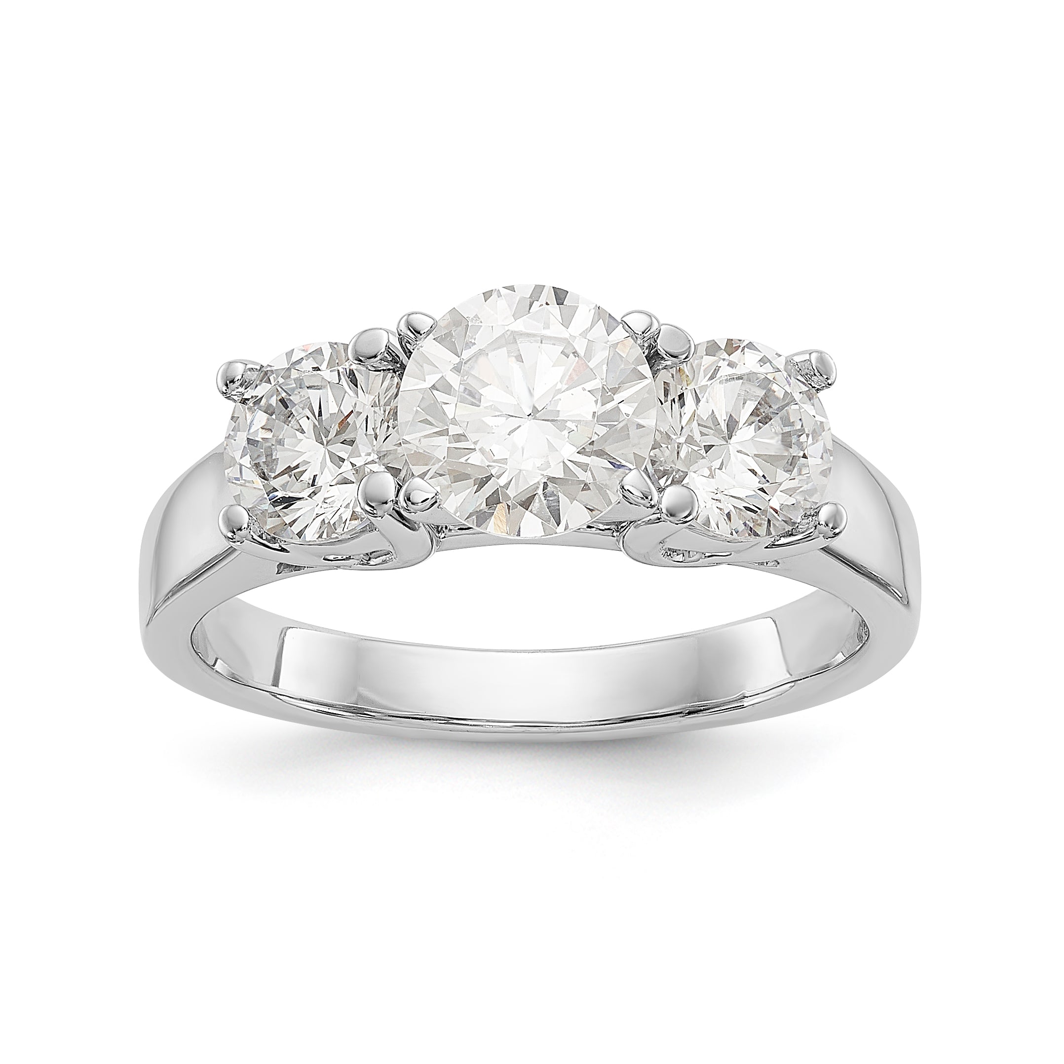14K White Gold 3 Stone Diamond Peg Set CZ Engagement Ring