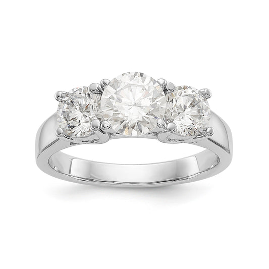 14K White Gold 3 Stone Diamond Peg Set CZ Engagement Ring