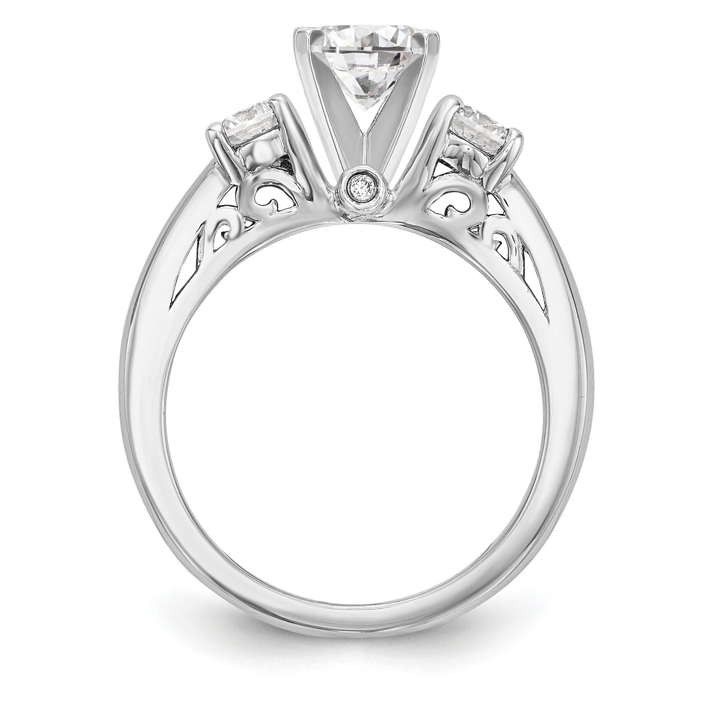 14K White Gold 3 Stone Diamond Peg Set CZ Engagement Ring