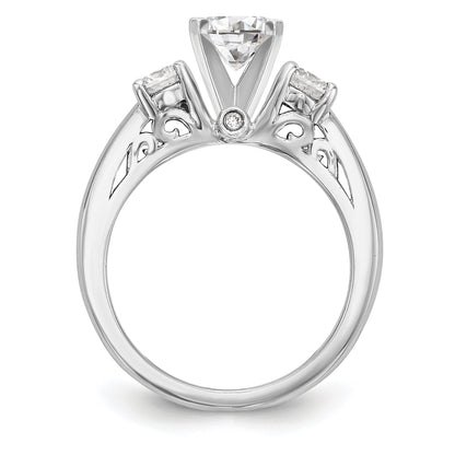 14K White Gold 3 Stone Diamond Peg Set CZ Engagement Ring