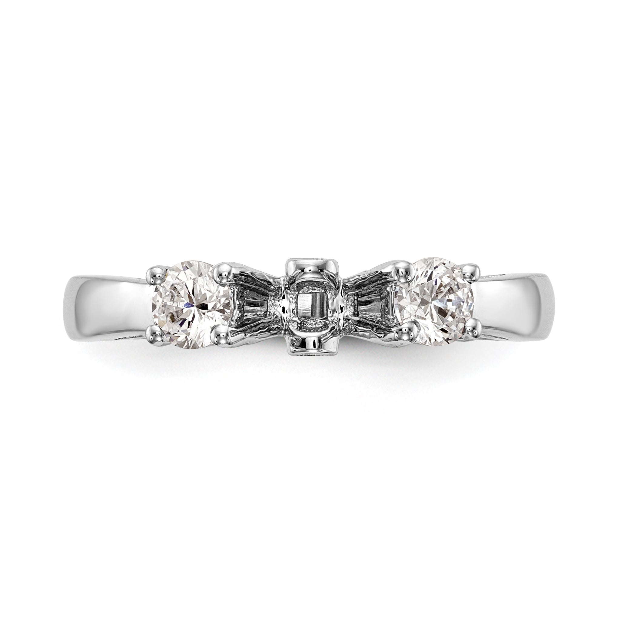 14K White Gold 3 Stone Diamond Peg Set CZ Engagement Ring