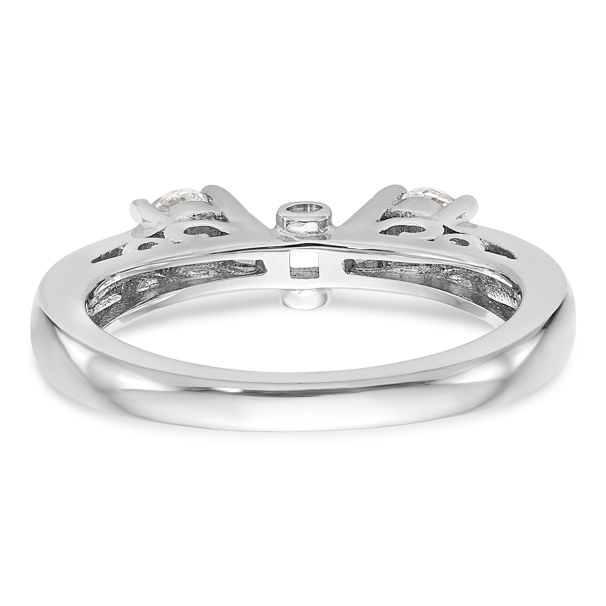 14K White Gold 3 Stone Diamond Peg Set CZ Engagement Ring
