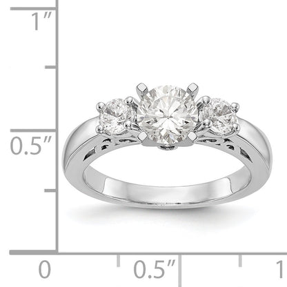 14K White Gold 3 Stone Diamond Peg Set CZ Engagement Ring