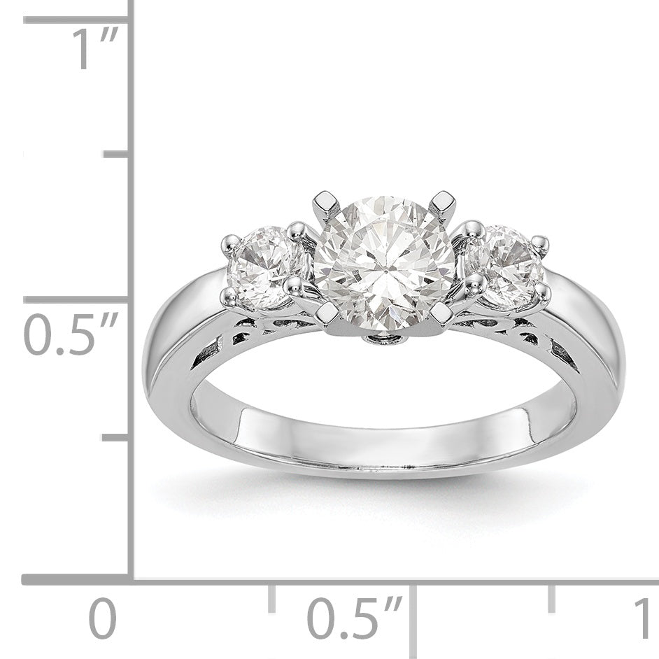 14K White Gold 3 Stone Diamond Peg Set CZ Engagement Ring