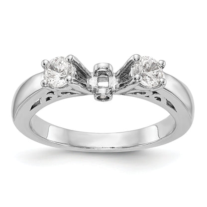 14K White Gold 3 Stone Diamond Peg Set CZ Engagement Ring
