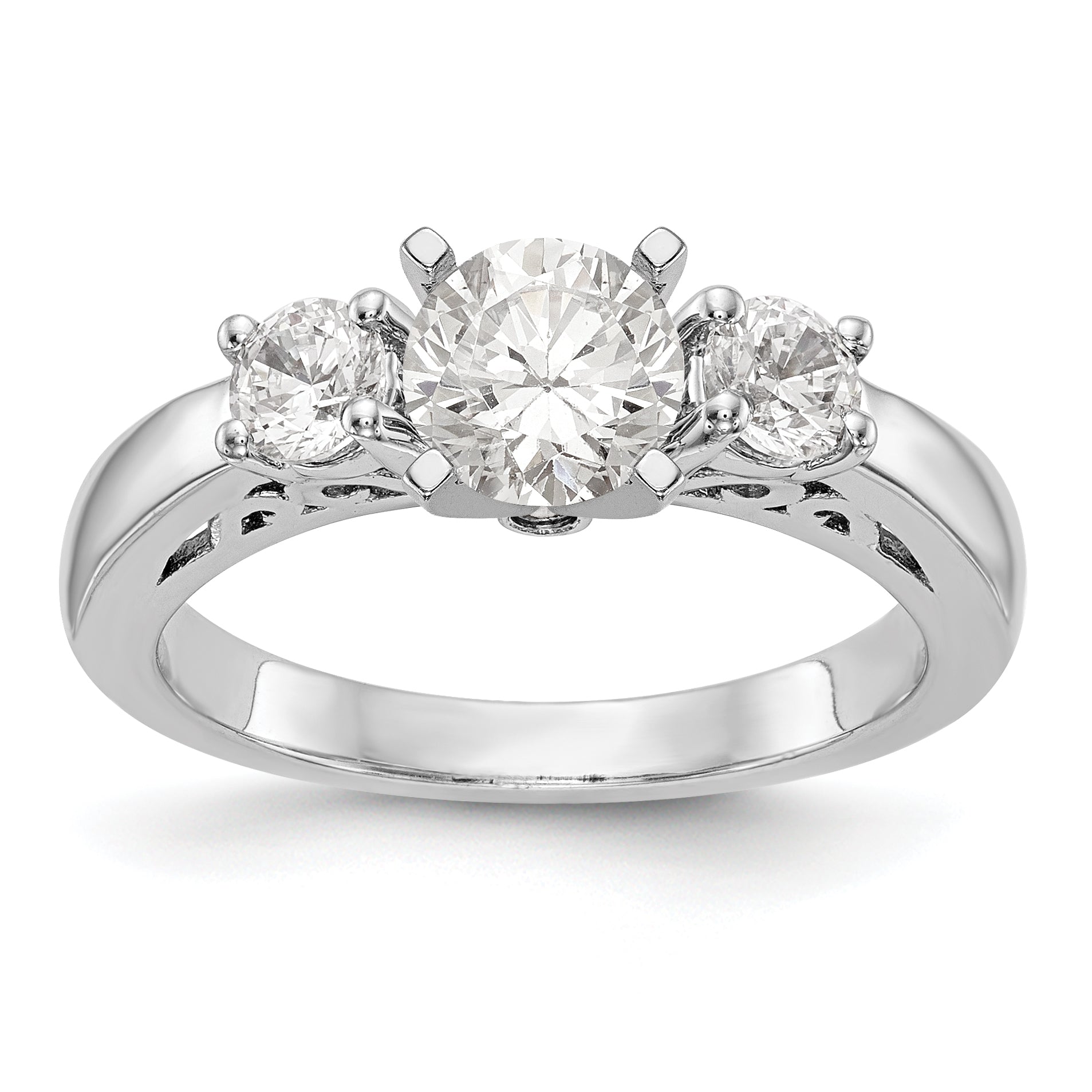 14K White Gold 3 Stone Diamond Peg Set CZ Engagement Ring