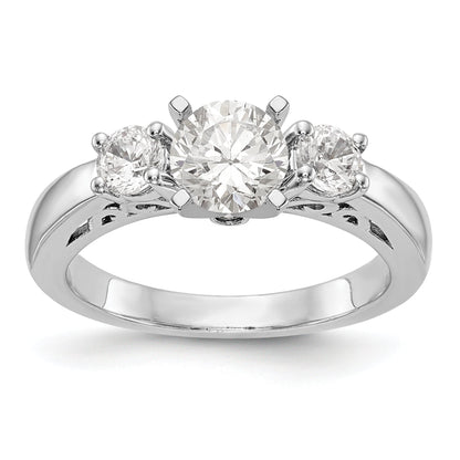 14K White Gold 3 Stone Diamond Peg Set CZ Engagement Ring