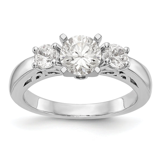 14K White Gold 3 Stone Diamond Peg Set CZ Engagement Ring