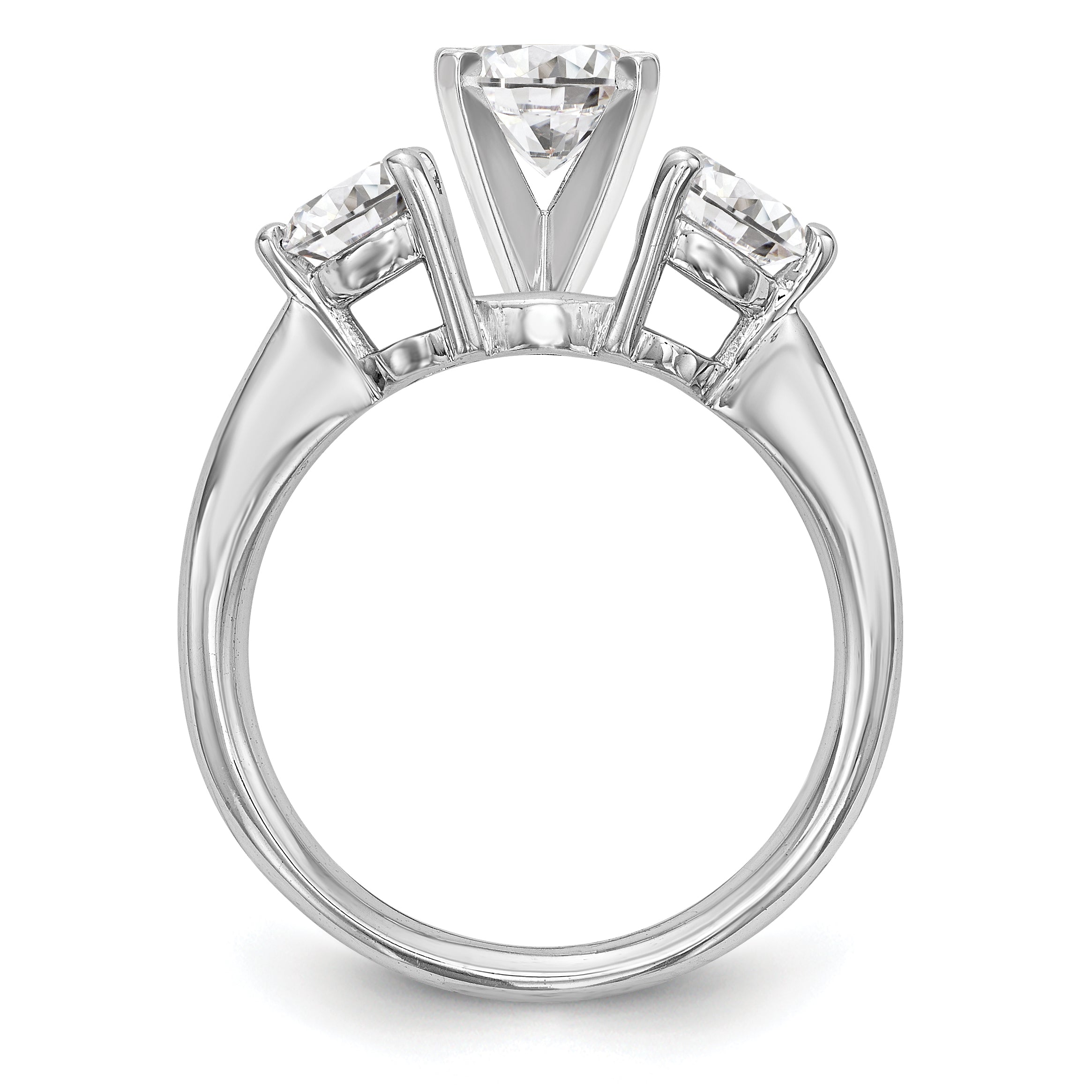 14K White Gold 3 Stone Diamond Peg Set Engagement Ring