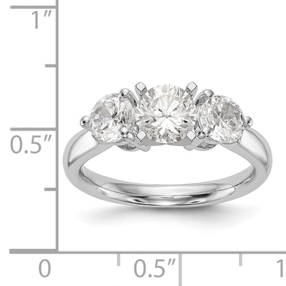 14K White Gold 3 Stone Diamond Peg Set Engagement Ring