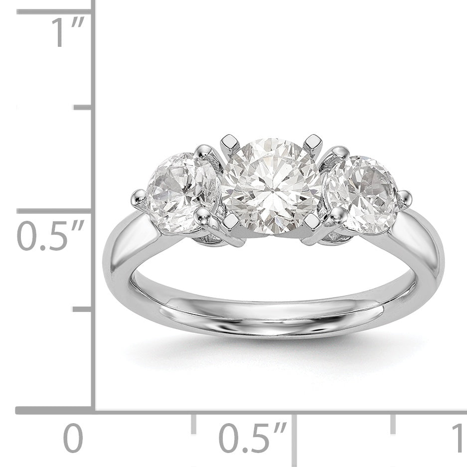 14K White Gold 3 Stone Diamond Peg Set Engagement Ring