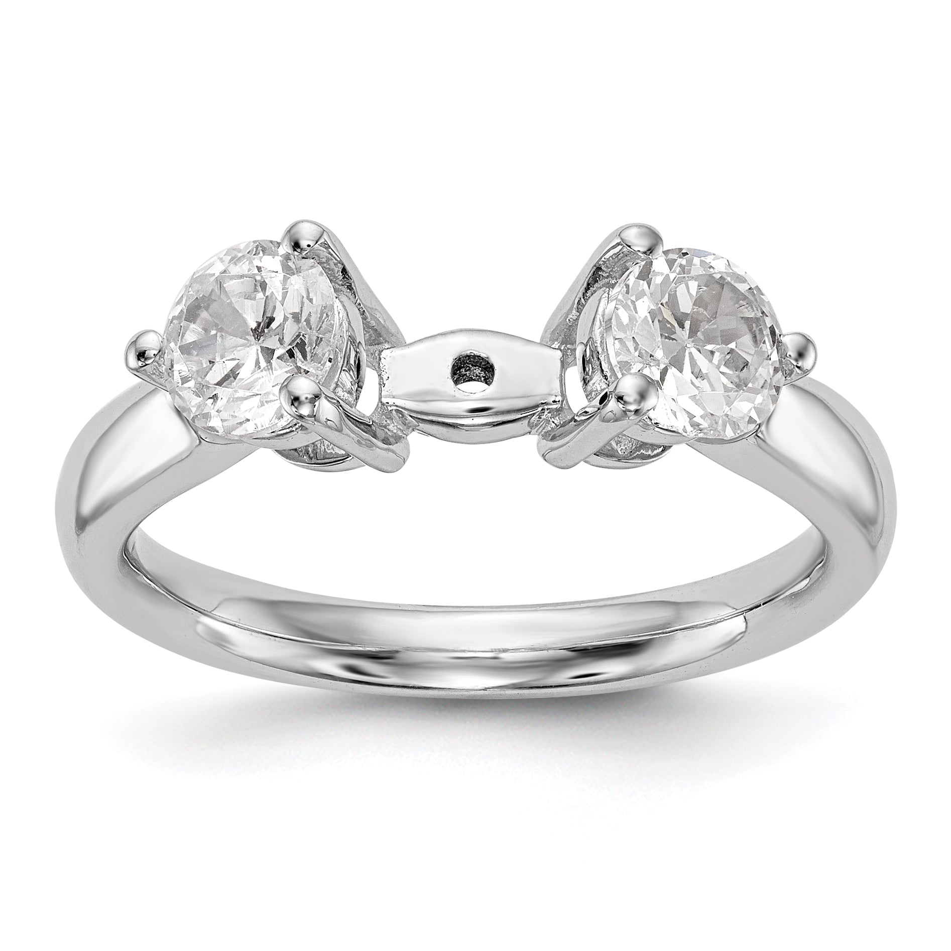 14K White Gold 3 Stone Diamond Peg Set Engagement Ring