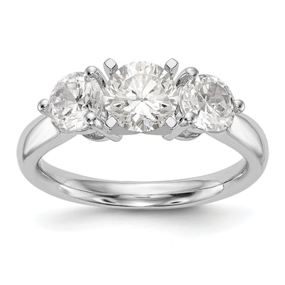 14K White Gold 3 Stone Diamond Peg Set Engagement Ring
