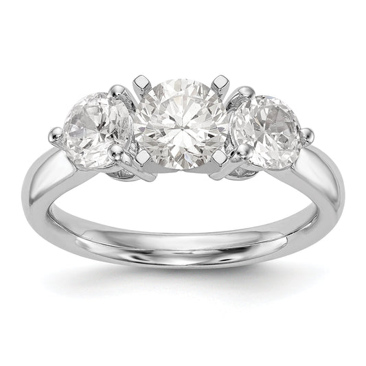 14K White Gold 3 Stone Diamond Peg Set Engagement Ring