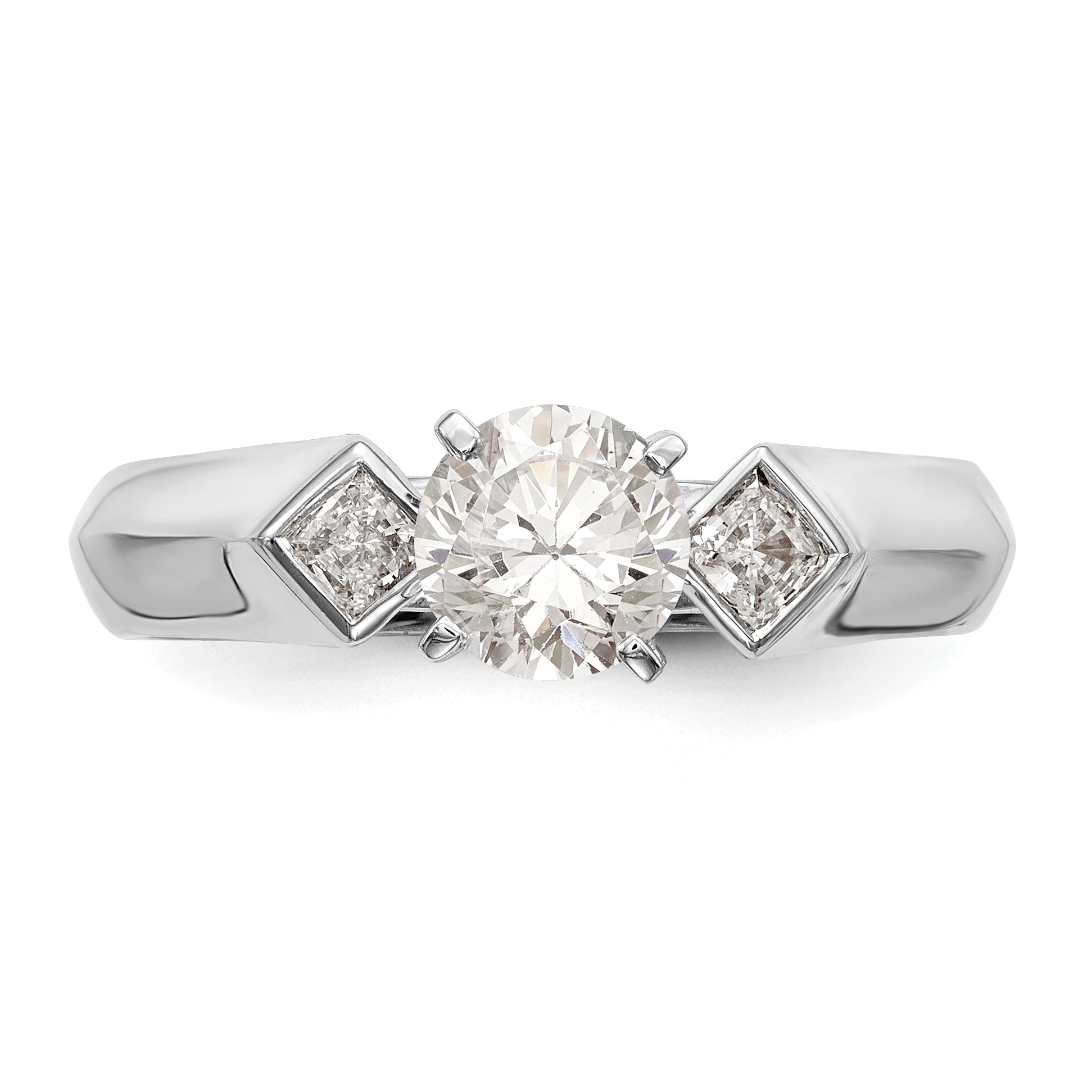 14K White Gold 3 Stone Diamond Peg Set Engagement Ring