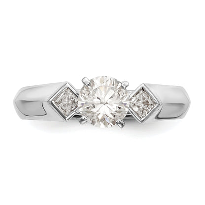 14K White Gold 3 Stone Diamond Peg Set Engagement Ring