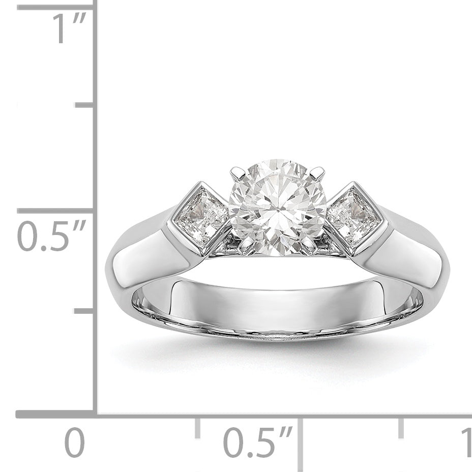 14K White Gold 3 Stone Diamond Peg Set Engagement Ring