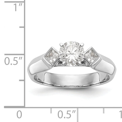 14K White Gold 3 Stone Diamond Peg Set Engagement Ring