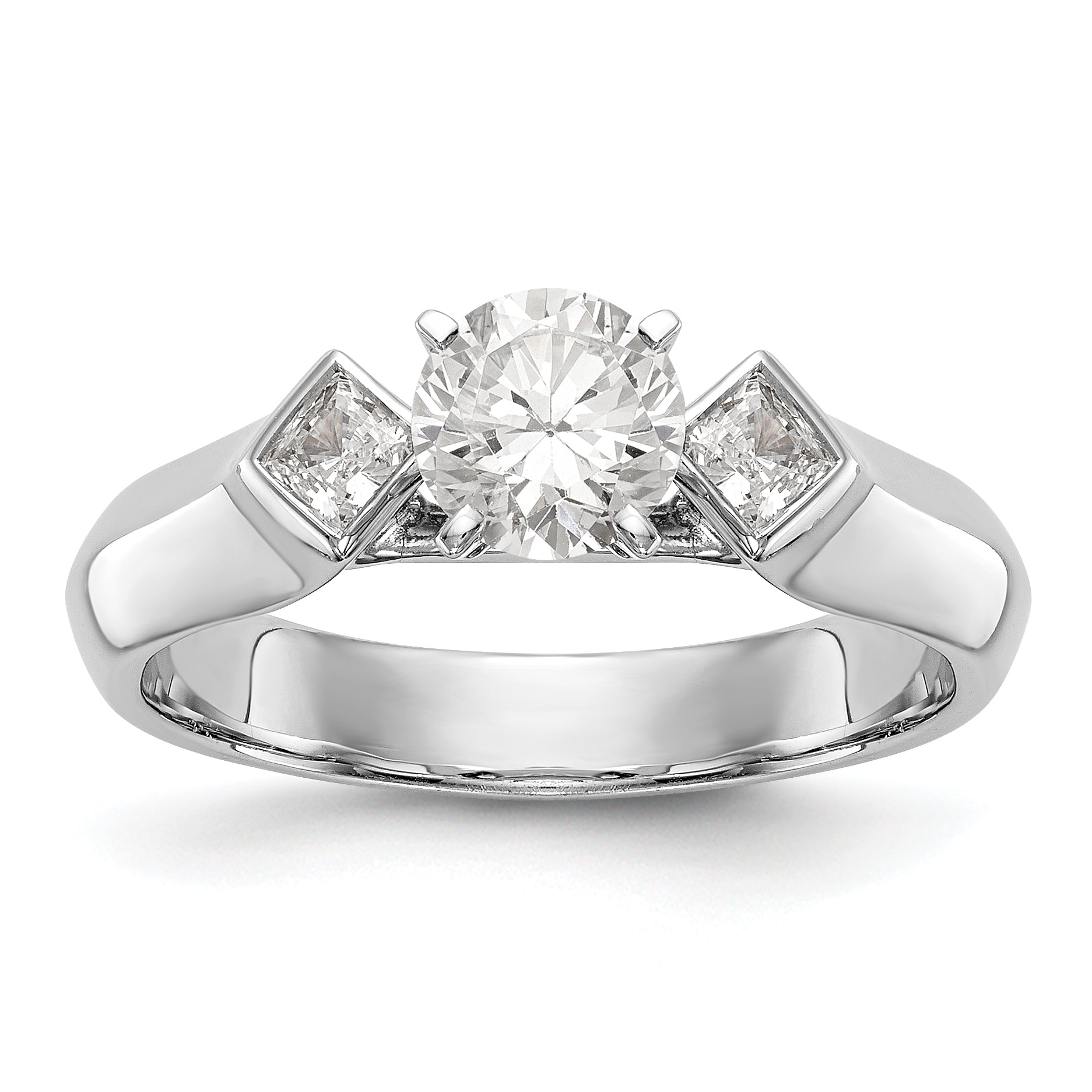 14K White Gold 3 Stone Diamond Peg Set Engagement Ring