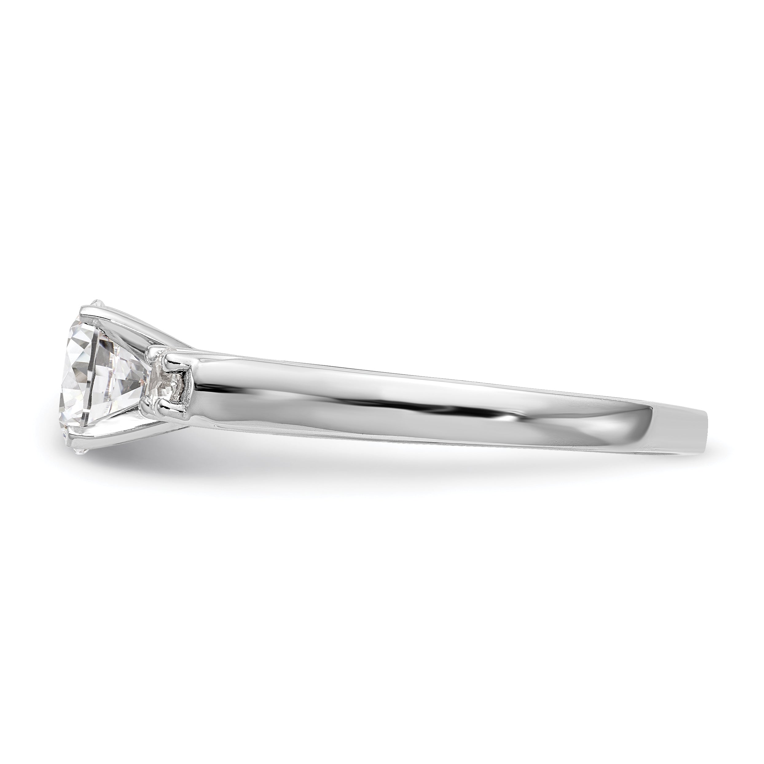 14K White Gold 3 Stone Diamond Peg Set CZ Engagement Ring