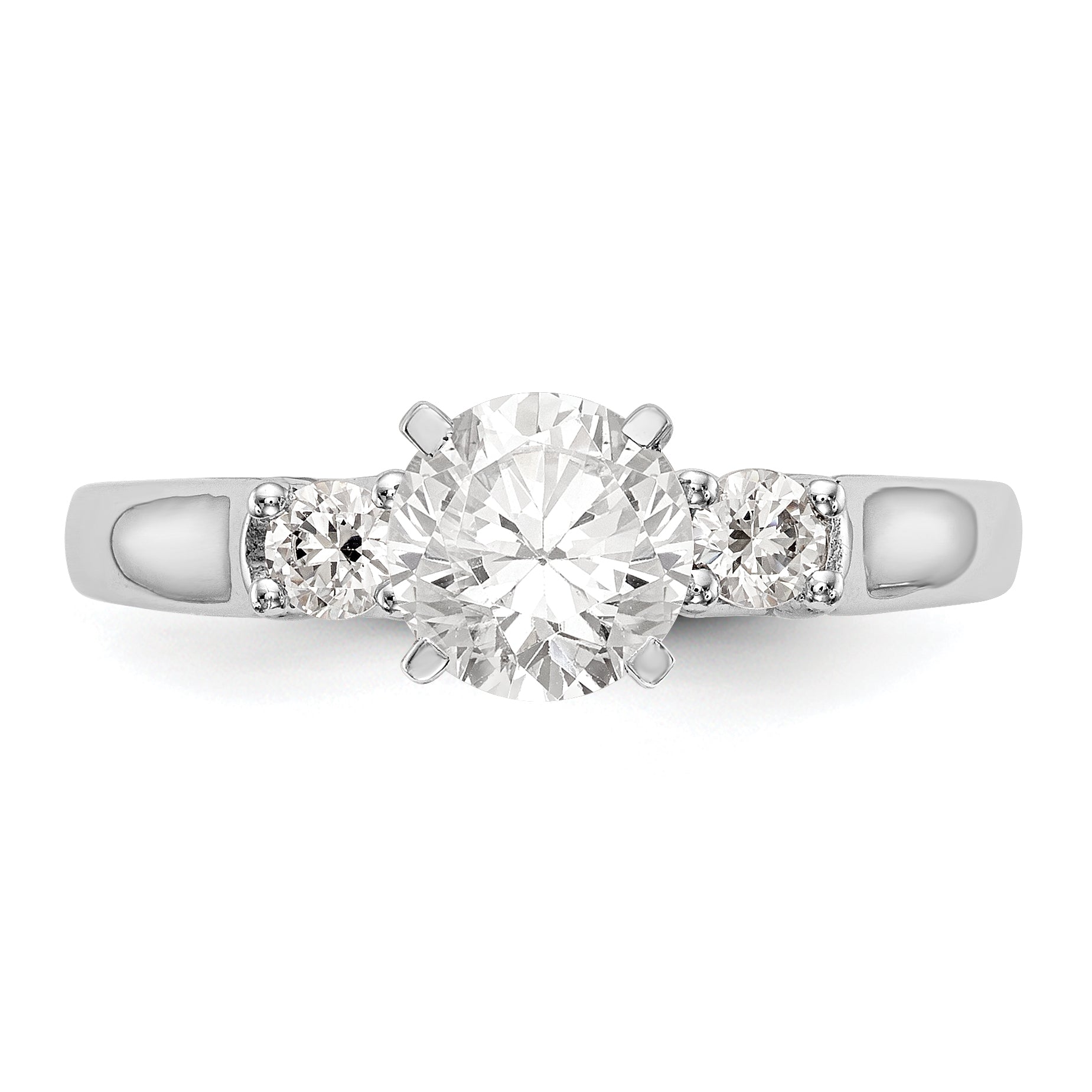 14K White Gold 3 Stone Diamond Peg Set CZ Engagement Ring
