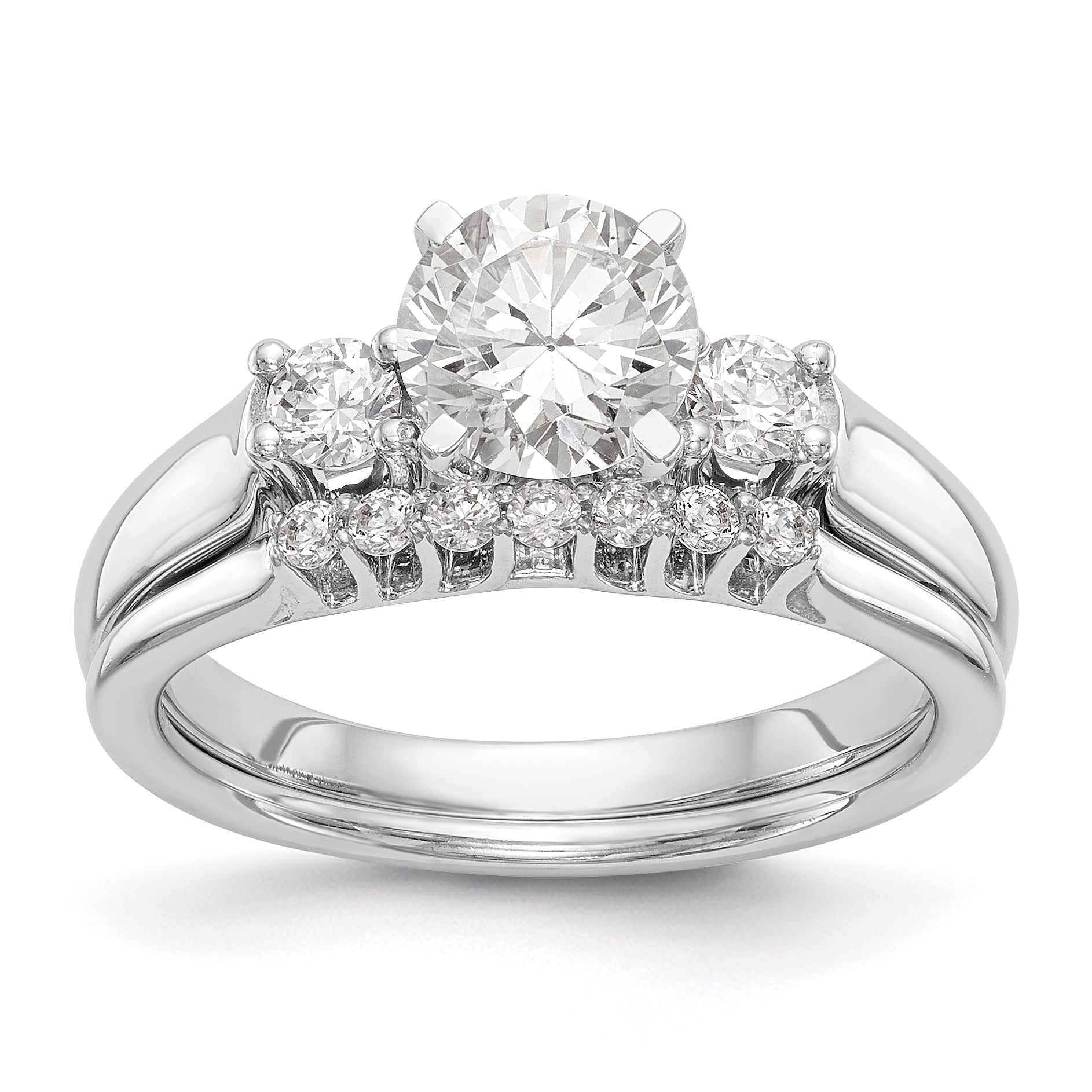 14K White Gold 3 Stone Diamond Peg Set CZ Engagement Ring