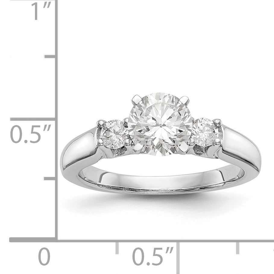 14K White Gold 3 Stone Diamond Peg Set CZ Engagement Ring