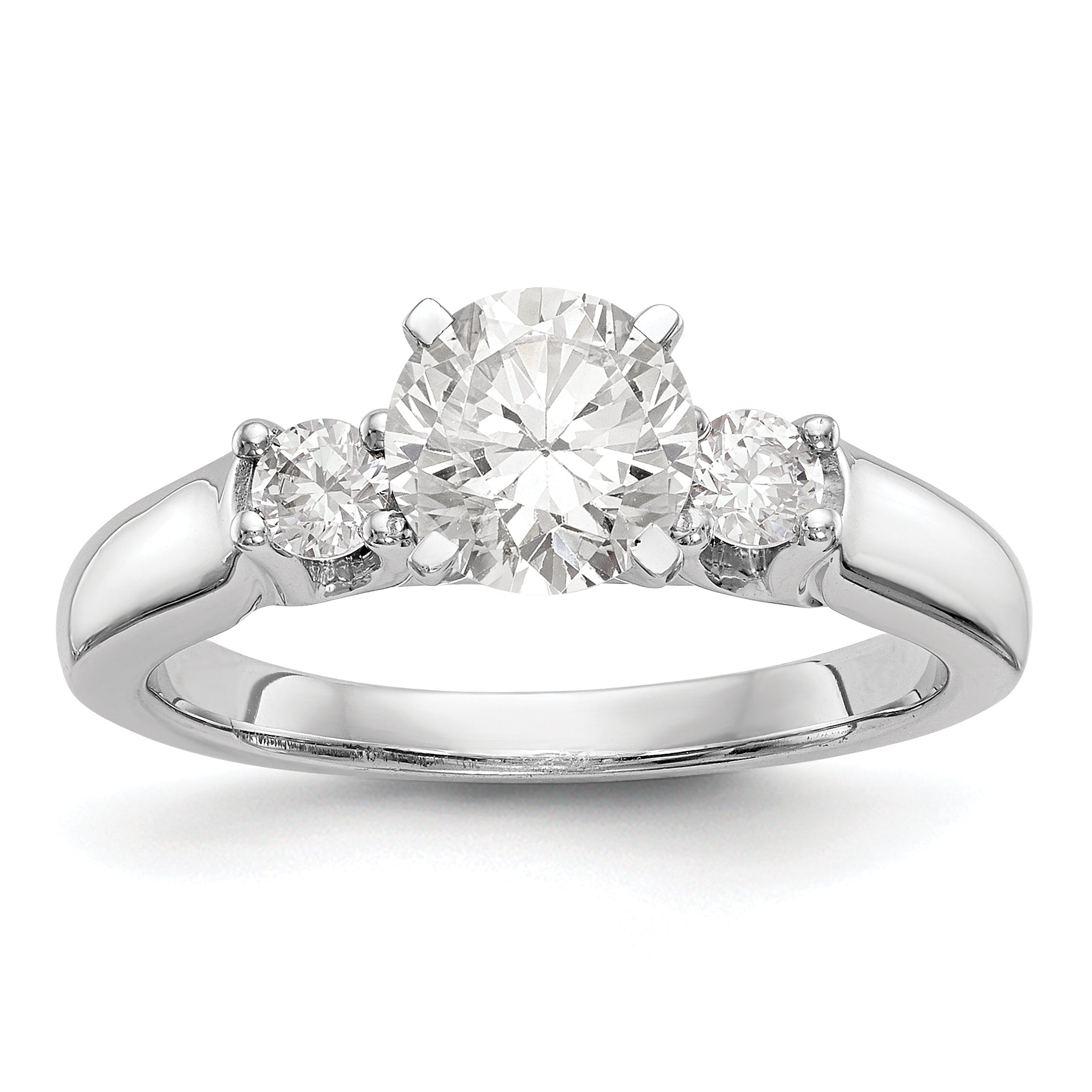 14K White Gold 3 Stone Diamond Peg Set CZ Engagement Ring