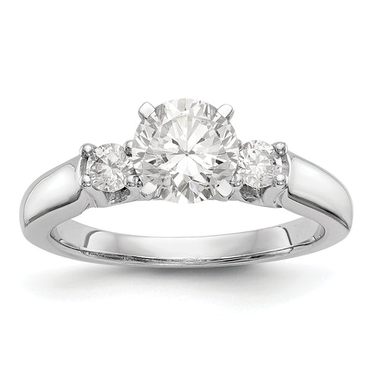 14K White Gold 3 Stone Diamond Peg Set CZ Engagement Ring