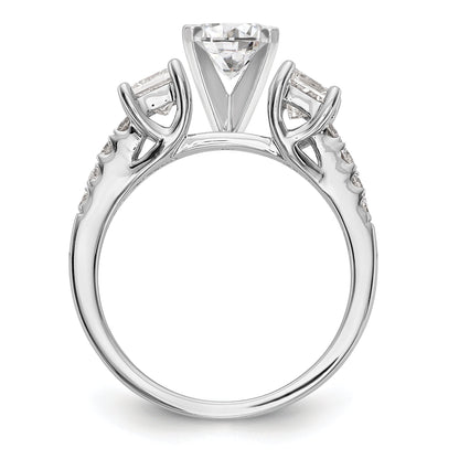 14K White Gold 3 Stone Diamond Peg Set CZ Engagement Ring