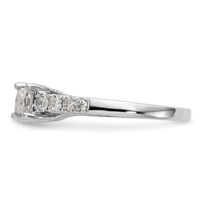 14K White Gold 3 Stone Diamond Peg Set CZ Engagement Ring
