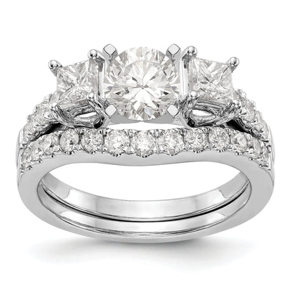 14K White Gold 3 Stone Diamond Peg Set CZ Engagement Ring