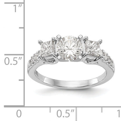 14K White Gold 3 Stone Diamond Peg Set CZ Engagement Ring