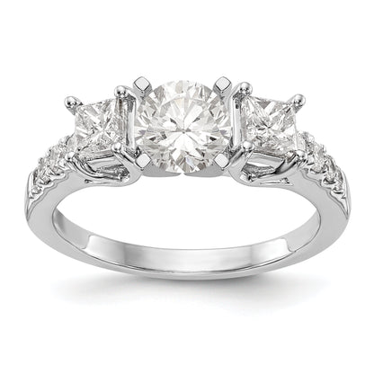 14K White Gold 3 Stone Diamond Peg Set CZ Engagement Ring
